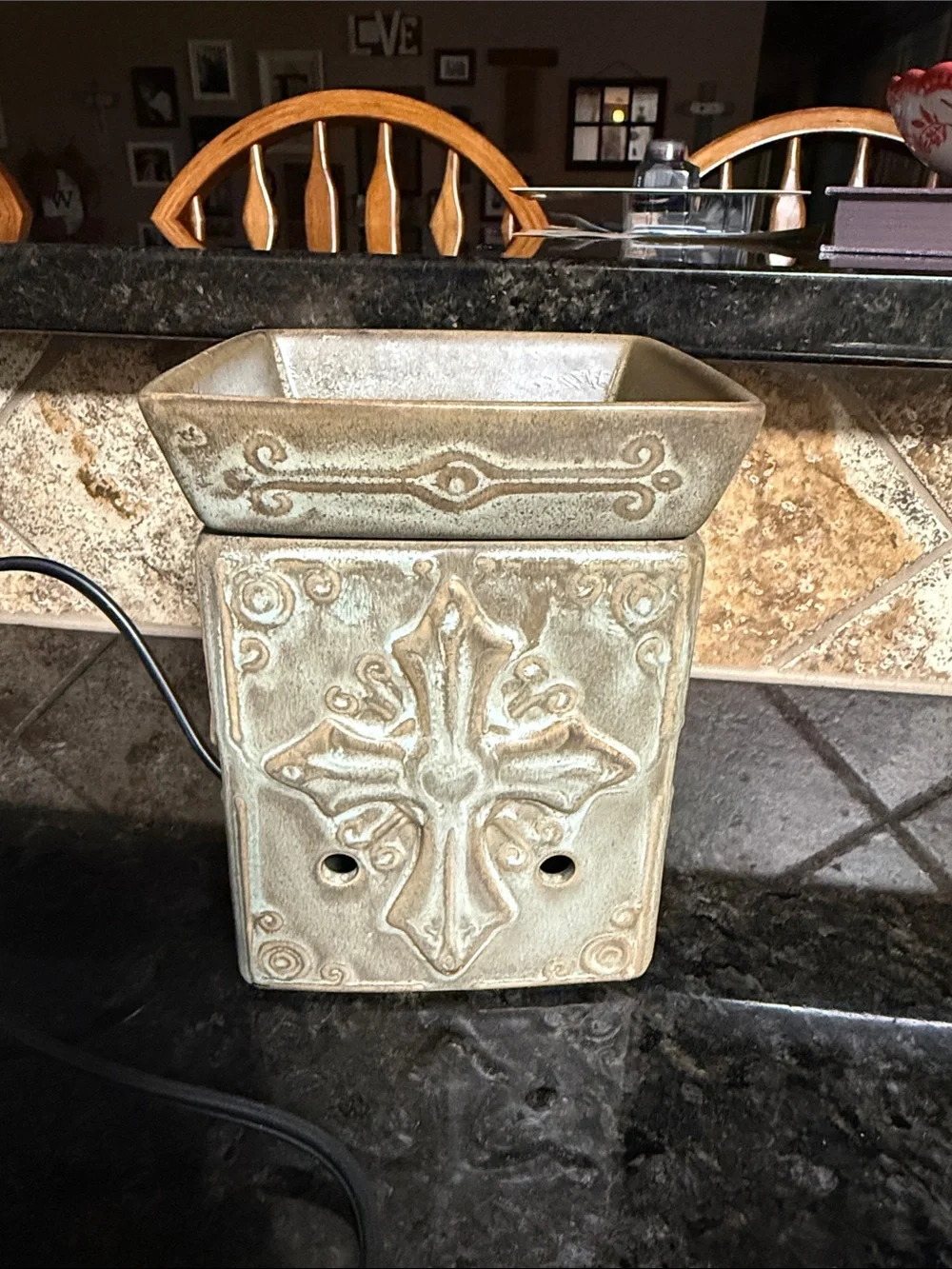 Scentsy HOPE Beige Ceramic Wax Warmer with Ornamental Cross Design